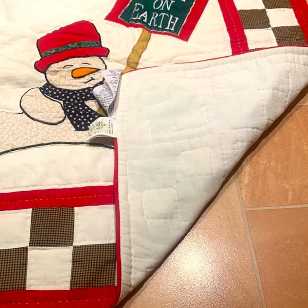 Vintage Christmas Holiday Snowman Patchwork Quilted Blanket & Stocking Set - Picture 4 of 6